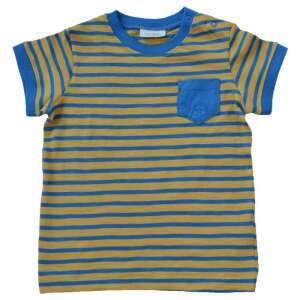 Tricou pentru bebeluși cu dungi galbene și albastre, cu buzunar și broderie cu mașină - Next