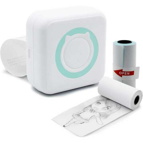 Imprimantă mini portabilă cu conectivitate Bluetooth, imprimați fotografii, etichete, mesaje și liste de pe smartphone-ul dvs., tehnologie de imprimare termică, nu sunt necesare cartușe cu cerneală, vine cu o rolă de hârtie termică