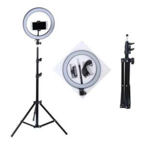 Set de lumini rotunde cu LED cu trepied telescopic de 2 m, suport pentru telefon