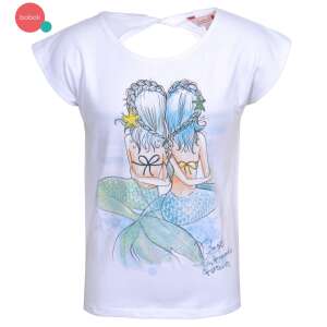 Weißes boboli T-Shirt für Mädchen mit Meerjungfrauen-Druck und 'Best Friends Forever'-Text, kurze Ärmel, offener Rücken - Boboli