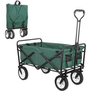 Fém vázas összecsukható strandkocsi, kerti kocsi védőhuzattal, zöld