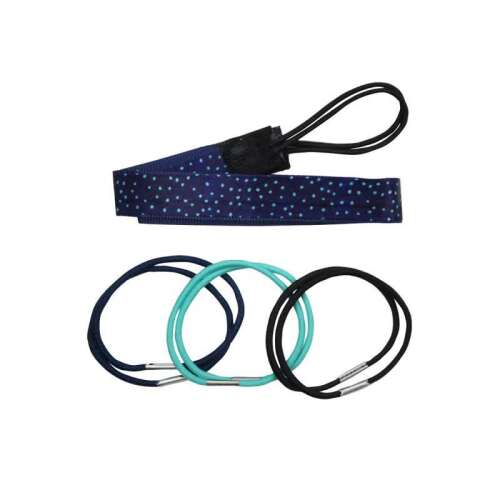 Set de bandă de păr și elastic de păr boboli, albastru cu puncte albe, include 3 elastice de păr