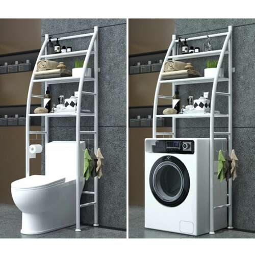 Fürdőszobai polcrendszer, 3 szintes, fém, mosógép fölé - 166 cm (vitorla), fehér