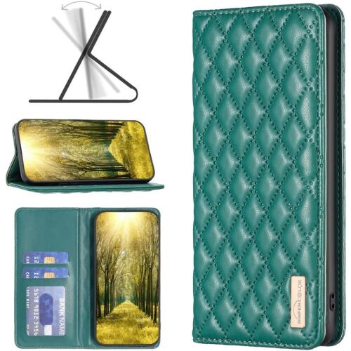 Huawei P60 / P60 Pro, Oldalra nyíló tok, stand, kártyatartóval, 3D rombusz minta, Wooze Pillow, zöld 159820372 