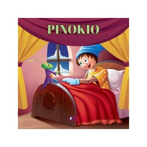 Pinokkió gyermekkönyv borító illusztrációja, Pinokkióval és a beszélő tücsökkel, klasszikus mese - Mesekönyv