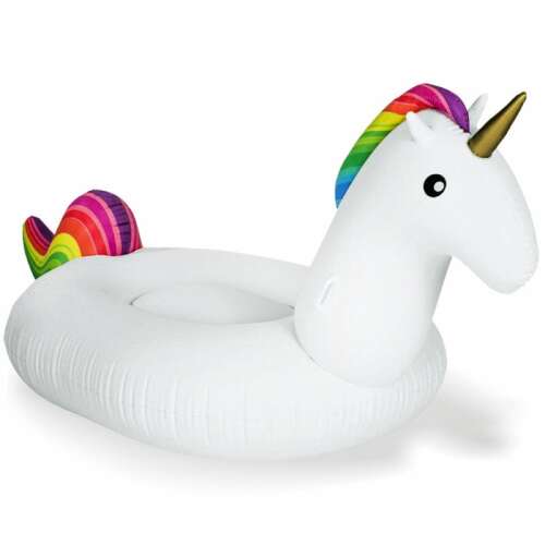 Obrovský nafukovací jednorožec na plávanie, 2 metre dlhý, ideálny pre dospelých a deti, s dúhovou hrivou a chvostom