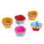 Set of 12 silicone muffin cups, in various shapes and colors, including heart, star, square, and round
