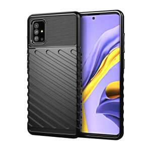 Fekete szilikon telefontok Samsung Galaxy A51-hez, ütésálló, csíkos, dombor mintával - Samsung