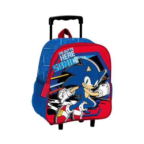 Sonic gyerek gurulós bőrönd, kék és piros - Ovis hátizsák