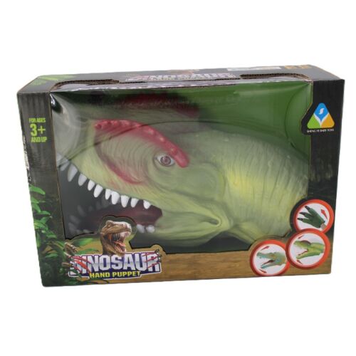 Import Dinófej kézibáb csomagolásban, zöld T-Rex játék mozgatható állkapoccsal - Báb játék