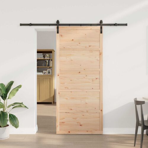 vidaXL Csúszó ajtó Természetes 90 x 208 cm Tömör Fenyőfa 164779656 - Tolóajtó