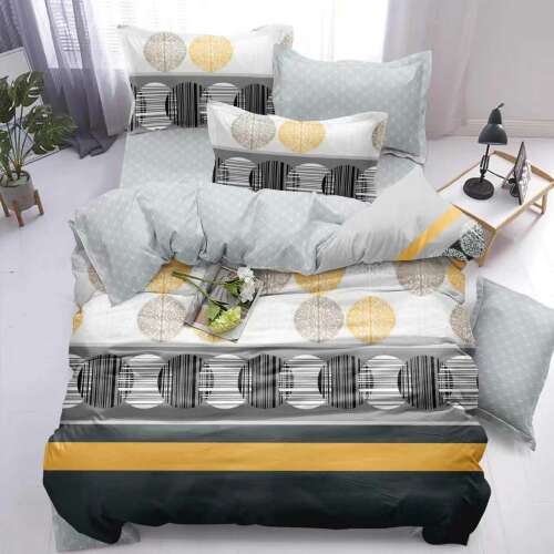 Doppler 3 részes ágyneműhuzat szett szürke és sárga geometrikus mintával