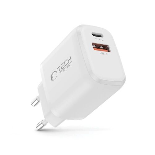 Tech-Protect NCA30 PD 30W QC3.0 USB-A / USB-C fali töltő - fehér 162324720 - Telefontöltő