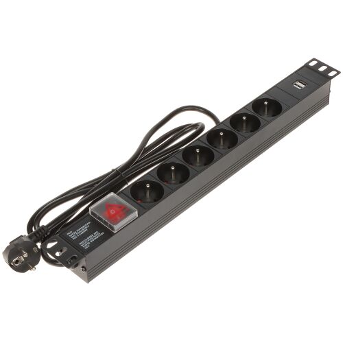 PD-6/R-USB Elosztó, ferde nézet - Rack szekrény kiegészítő