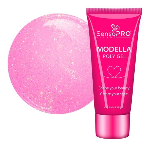 SensoPRO Milano Modella Pink Bloom Polygel 15ml, rózsaszín körömhosszabbító gél, körömformázás, könnyű felvitel - Akrilzselé