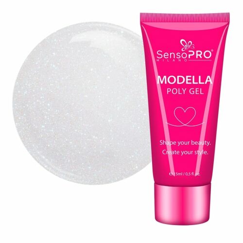SensoPRO Milano Modella Polygel Ezüst Csillogás 15ml, körömhosszabbító építő zselé - Akrilzselé