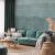 Stages Fotótapéta modern nappaliban, türkiz színátmenetes tapéta, belsőépítészeti design