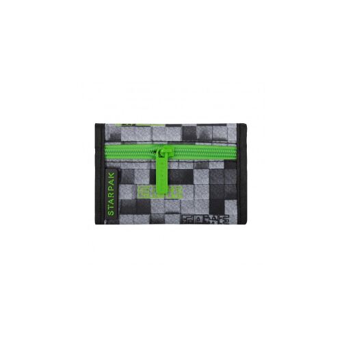 Starpak Game pénztárca elölnézet, szürke pixel mintával és zöld cipzárral - Baba és gyerek divat