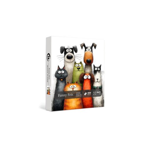 Bboldin Funny Pets 1000 darabos puzzle doboza, rajzfilm macskákkal és kutyákkal - Játék