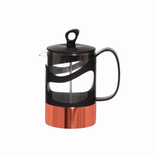 Kávé tea készítő 0.6 L elszigetelt, üveg tea- és kávéfőző, réz aljú - French Press