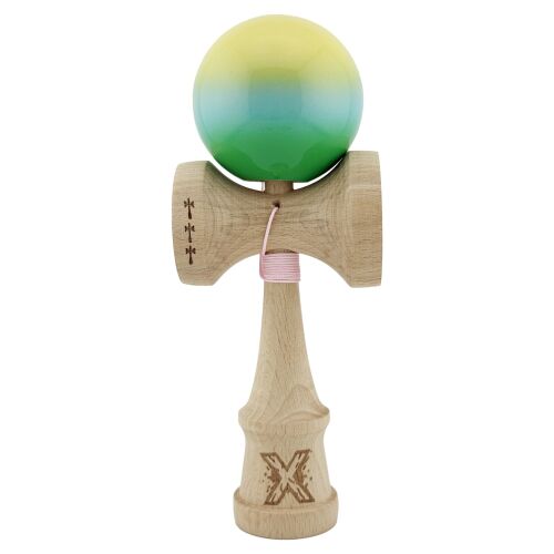 Kendama X Original, professzionális, Flippy, V2 nagy csészék, szuper tapadós nagy csészékkel, fából, 18 cm, fém csapágy 55 cm-es zsinórral, sárga/kék/zöld 162367247 - Kendama