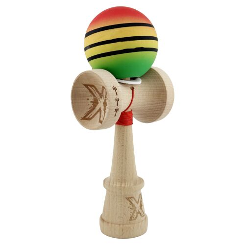 Kendama X Eredeti, Szakmai, Flippy, gumírozott fogás, Nagy csészék KING SIZE V3, Lyuk az alapban, Fém csapágy, fából készült 18 cm, Zsinór 62/65 cm, Speciális piros/sárga/zöld 162367496 - Kendama