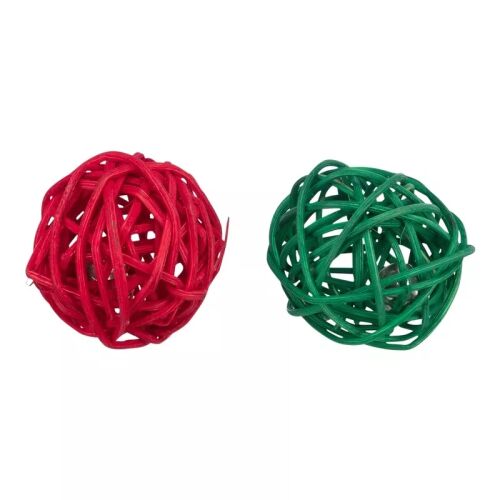 Trixie Xmas rattan labdák csengővel, rágcsálójáték, 2 darab, piros és zöld - Rágcsáló játék