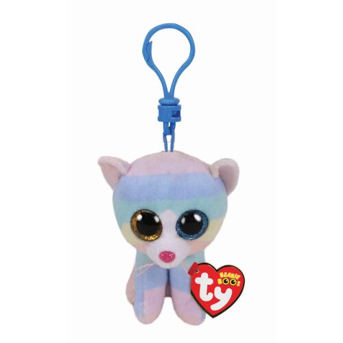 TY Beanie Boos Heather macska kulcstartó, 8.5cm plüss játék kék klipsszel - Kulcstartó