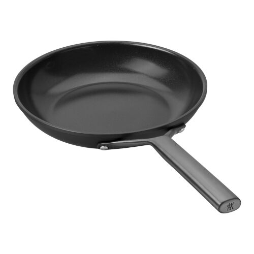 Fényképezett oldalnézet a Zwilling Milano 24 cm-es fekete serpenyőjéről, kerámia tapadásmentes felülettel - Serpenyő