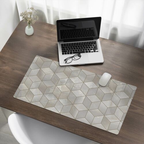 Designer laptop védőlap geometrikus 3D mintával fa asztalon - Asztali könyöklő