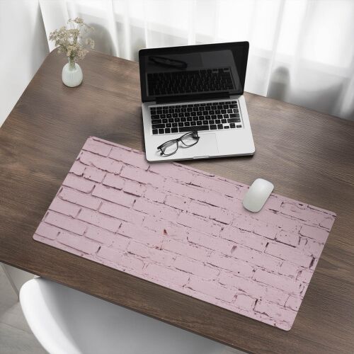Védő Íróasztallap pasztell téglafal mintával, laptop és egér a tetején - Egérpad