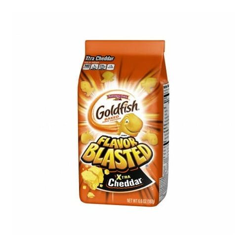Goldfish Flavor Blasted Xtra Cheddar kréker 187 g, halacska formájú sajtos snack valódi sajttal, tartósítószer nélkül