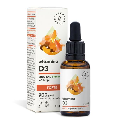 Aura Herbals D3 Vitamin Forte cseppek, 2000 NE D3 vitamin étrendkiegészítő az immunrendszer támogatására és a csontok egészségéért - Gyógyászat