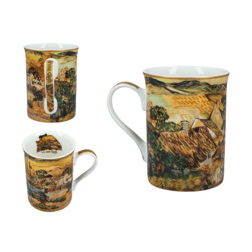 CARMANI Van Gogh 'Nádfedeles házikók a dombon' bögre, magas porcelán kávé vagy teás bögre - Bögre