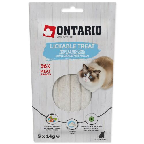 Ontario nyalható macska jutalomfalat tonhallal és lazaccal, 5x14g - Macska jutalomfalat