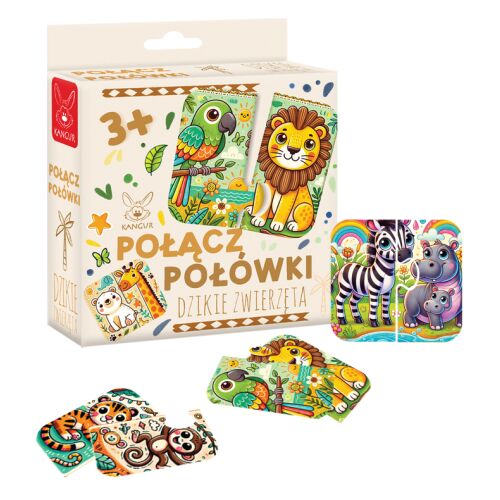 Kangur Párosítsd össze a vadállatok feleit puzzle, párosító játék gyerekeknek, állatos téma - Baba puzzle