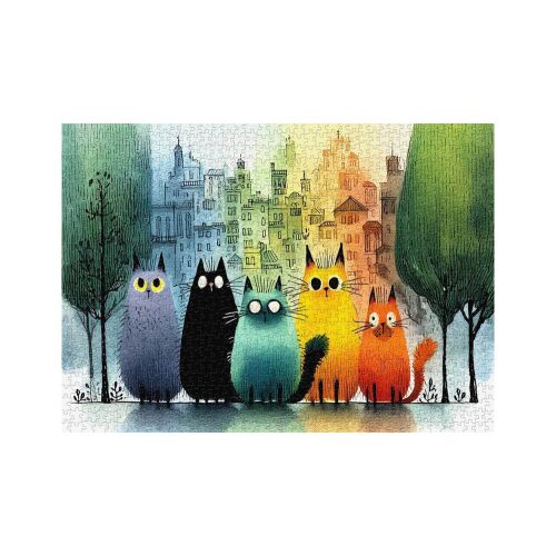 Kész Bboldin Chromatic Cats 1000 darabos puzzle, színes macskák és város illusztráció - Puzzle és kirakó