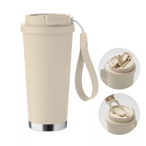 Beige duplafalú pohár 500ml fedél részletek kollázs - Otthon és kert