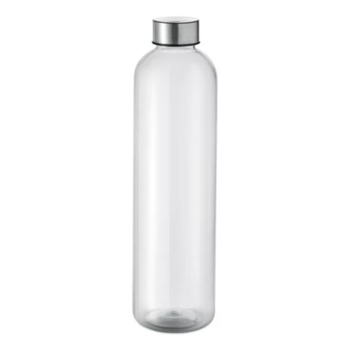 Teljes nézet az átlátszó RPET 1000ml vizes palackról ezüst kupakkal - Otthon és kert