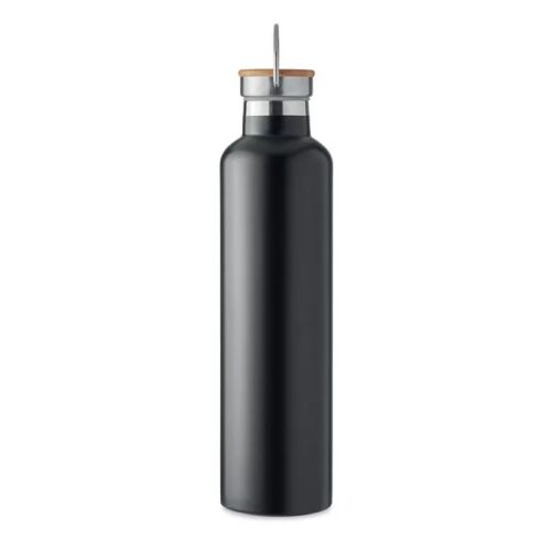 Duplafalú termosz 1 l, rozsdamentes acél termosz bambusz fedéllel - Otthon és kert