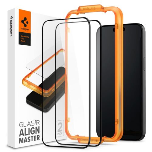 Spigen Glas.tR Align Master edzett üveg (2 db) – iPhone 15 Plus – fekete 161714471 - Kijelzővédő fólia