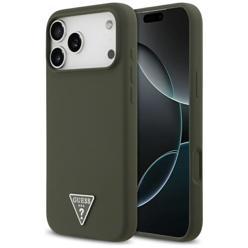 Guess – szilikon Triangle Logo MagSafe tok iPhone 17 Pro Max – khaki 161730377 