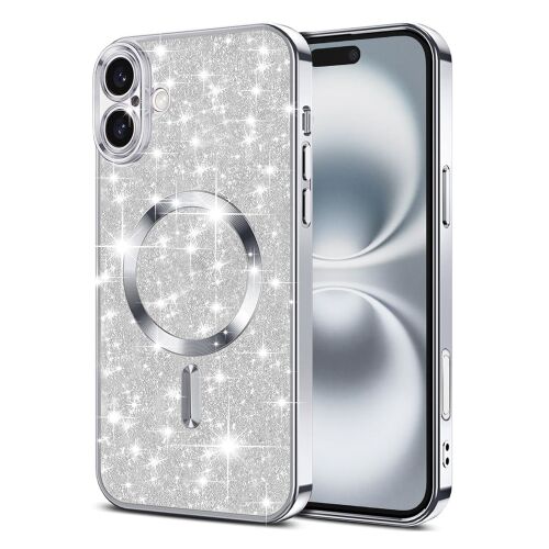 Techsuit Luxury Glitter tok MagSafe-hez iPhone 16 Plushoz – ezüst 161736870 - Telefontok
