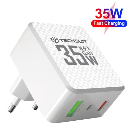 Techsuit Tiny töltő (CHPD173), GaN, USB + USB-C, PD35W – fehér 161745844 - Telefontöltő