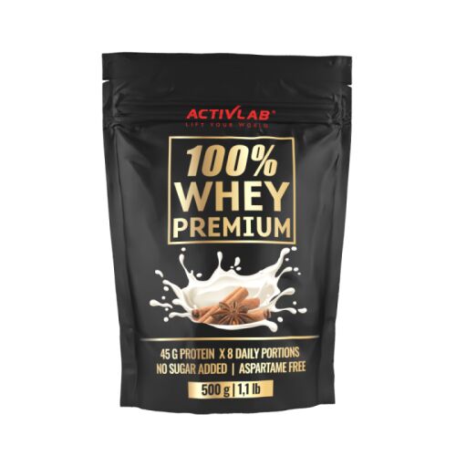 ActivLab 100% Whey Premium WPC fehérjepor, 500 g, Fahéj íz, tejsavófehérje-koncentrátum, magas fehérjetartalom, BCAA aminosavakkal