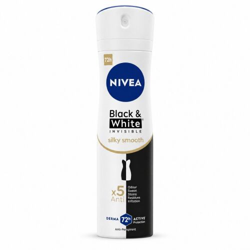 Izzadásgátló dezodor spray, NIVEA, Invisible Black White Silky Smooth, 150 ml 162262401 - Dezodor