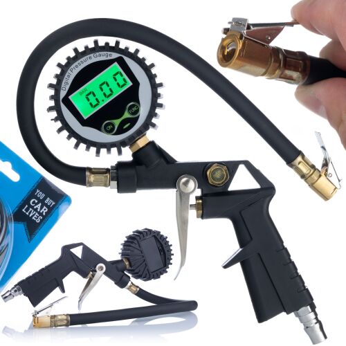 Pneumatikus Mérőpisztoly LCD - Digitális Manométer 0–255 PSI | 1% Pontosság, 1/4 NPT | Gumiabroncsokhoz, Műhelyhez