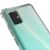 Közelkép a Wooze Silicone Armor átlátszó iPhone 13 tokról, a kamera kivágását és a gomb részleteit mutatja