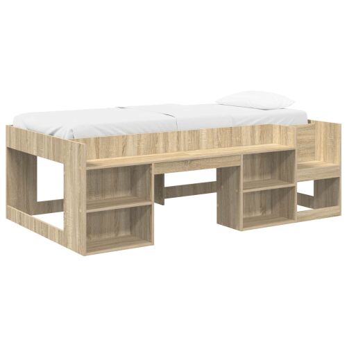 vidaXL Sonoma Tölgy ifjúsági ágykeret tároló polcokkal, 80x200 cm - Ifjúsági ágy