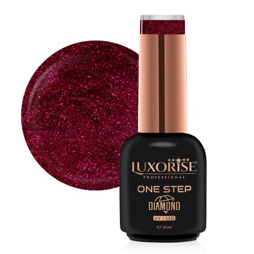 LUXORISE One Step Diamond Ruby Crush gél lakk, mély vörös csillogó bevonattal - LUXORISE